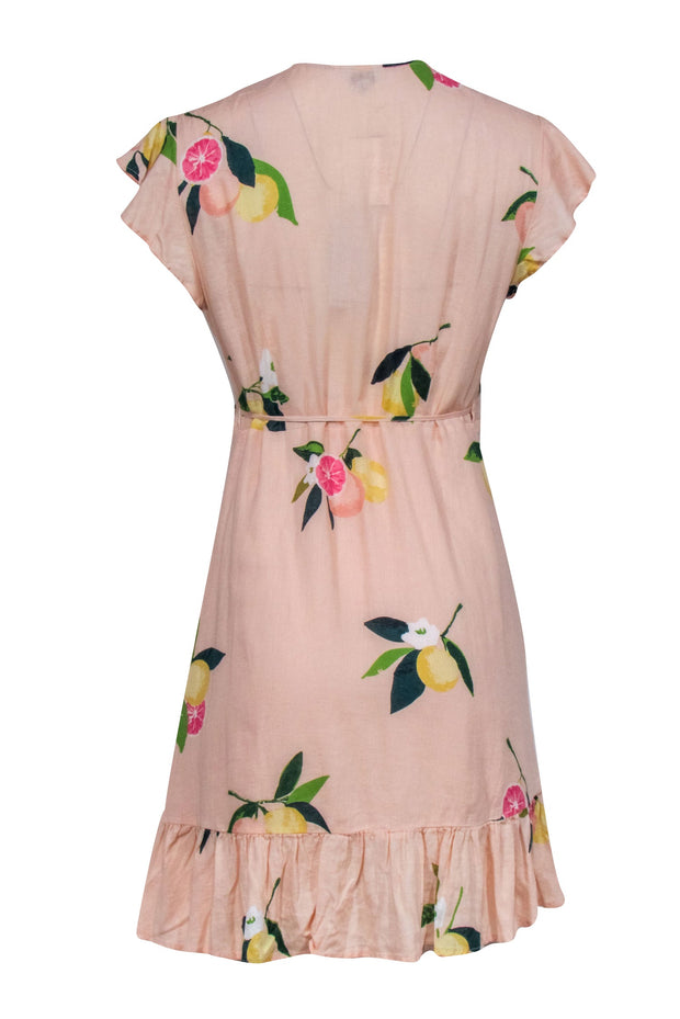 Current Boutique-Rails - Peach Floral and Fruit Print Wrap Dress Sz S
