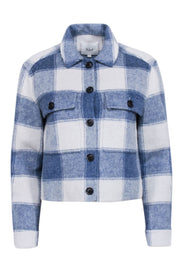 Current Boutique-Rails - Blue & Off-White Buffalo Check Wool Blend Cropped Jacket Sz XS