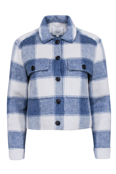 Current Boutique-Rails - Blue & Off-White Buffalo Check Wool Blend Cropped Jacket Sz XS