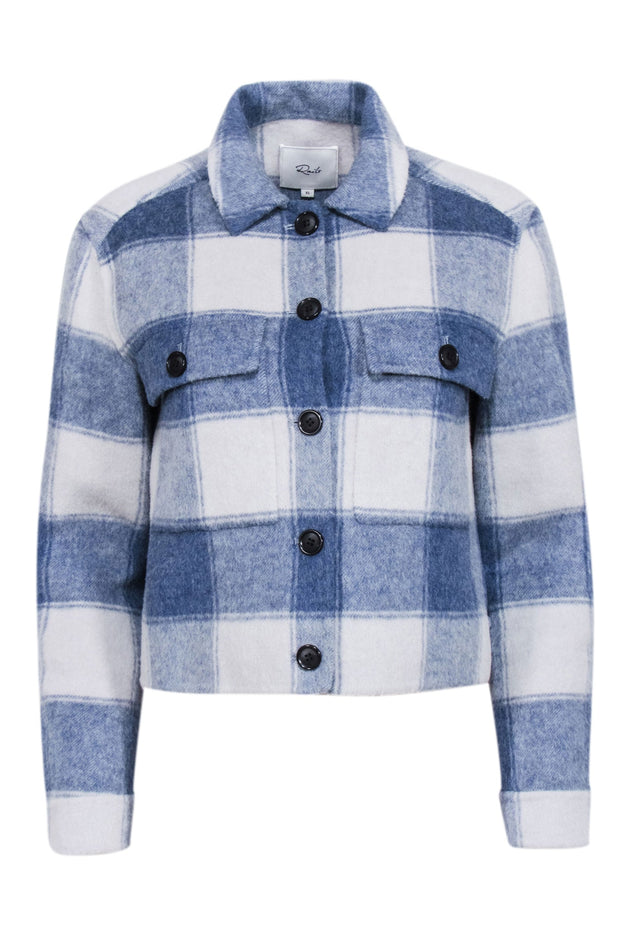 Current Boutique-Rails - Blue & Off-White Buffalo Check Wool Blend Cropped Jacket Sz XS