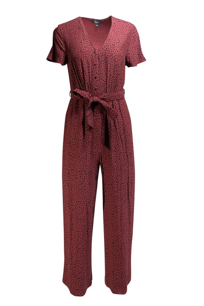 Current Boutique-Rails - Maroon & Black Spotted Short Sleeve Jumpsuit Sz XS