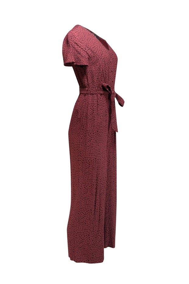 Current Boutique-Rails - Maroon & Black Spotted Short Sleeve Jumpsuit Sz XS