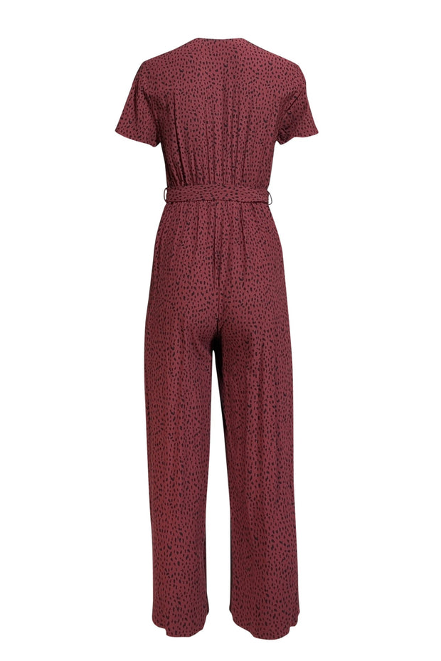 Current Boutique-Rails - Maroon & Black Spotted Short Sleeve Jumpsuit Sz XS