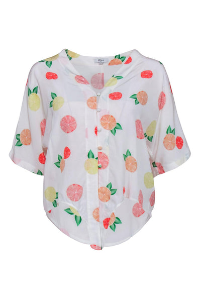 Current Boutique-Rails - White Blouse w/ Citrus & Lemon Print Sz XS