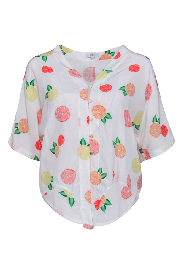 Current Boutique-Rails - White Blouse w/ Citrus & Lemon Print Sz XS
