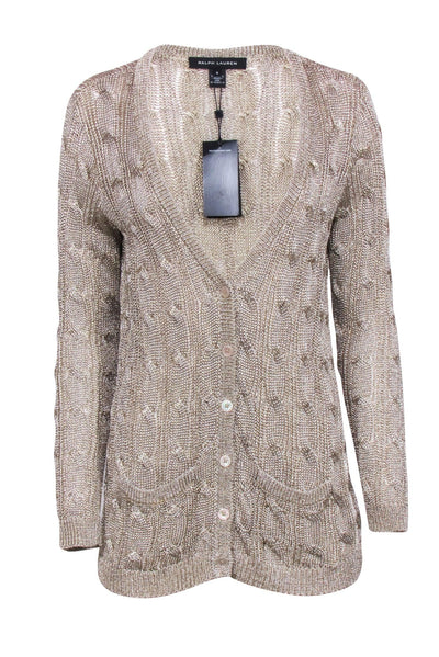 Current Boutique-Ralph Lauren Black Label - Gold Metallic Knit Cardigan Sz M