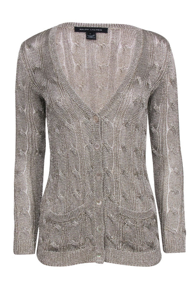 Current Boutique-Ralph Lauren Black Label - Gold Metallic Knit Cardigan Sz XS