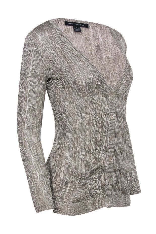 Current Boutique-Ralph Lauren Black Label - Gold Metallic Knit Cardigan Sz XS