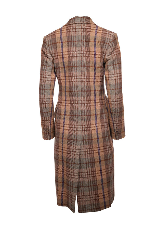 Current Boutique-Polo Ralph Lauren - Beige, Blue & Brown Plaid Wool Blend Trench Coat Sz 2