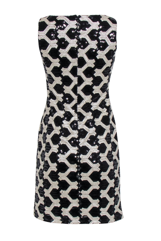 Current Boutique-Lauren Ralph Lauren - Black & Beige Interlocking Sequin Pattern Sheath Dress Sz 2
