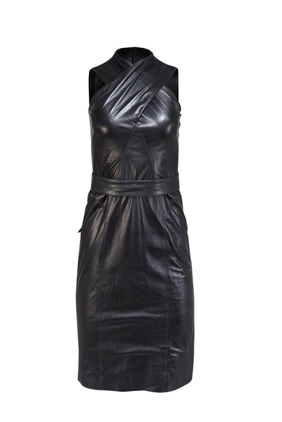 Ralph Lauren - Black Lambskin Leather Sleeveless Dress Sz 4 - Current Boutique