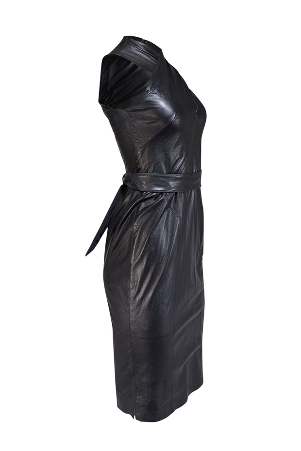 Ralph Lauren - Black Lambskin Leather Sleeveless Dress Sz 4 - Current Boutique