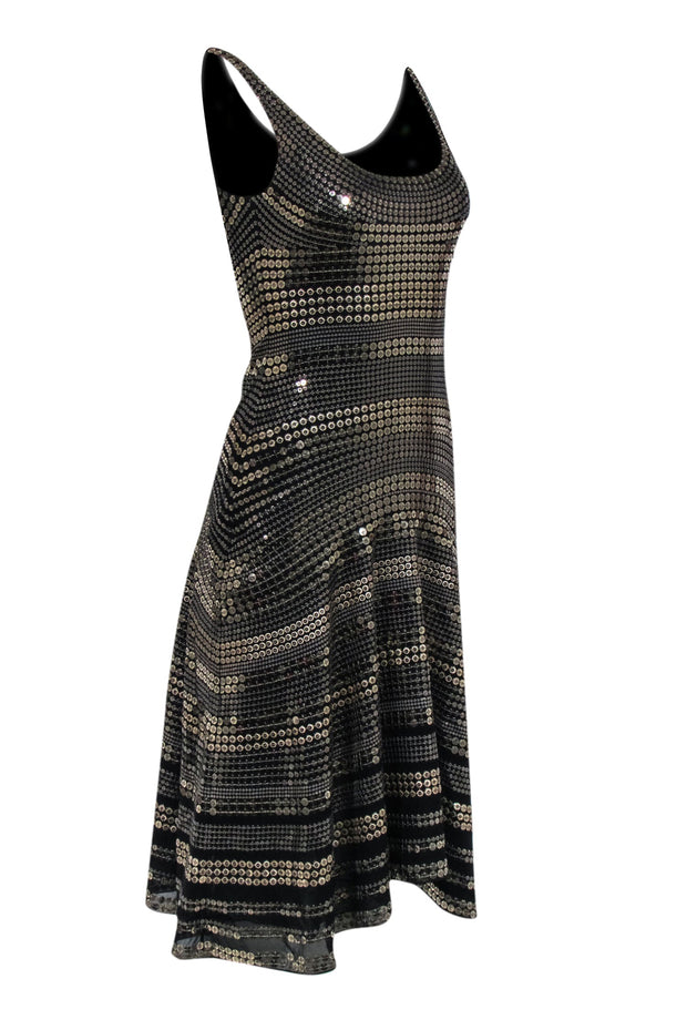 Current Boutique-Ralph Lauren Purple - Black Sleeveless Fit & Flare Dress w/ Gold Sequins Sz S