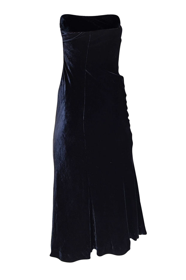 Ralph Lauren - Navy Strapless Velvet Midi Dress Sz 2 - Current Boutique