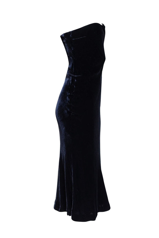 Ralph Lauren - Navy Strapless Velvet Midi Dress Sz 2 - Current Boutique