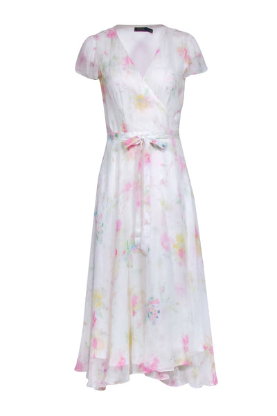 Current Boutique-Ralph Lauren - White w/ Pink, & Yellow Floral Print Wrap Dress Sz 4