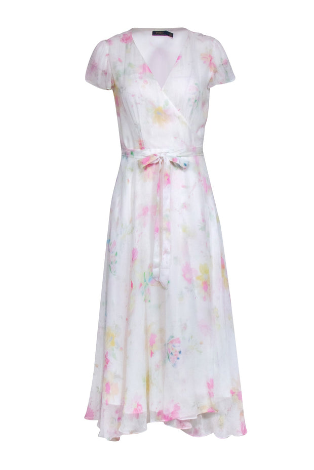 Current Boutique-Ralph Lauren - White w/ Pink, & Yellow Floral Print Wrap Dress Sz 4