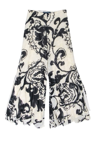 Current Boutique-Ralph Lauren - Cream, Ivory, & Black Silk Side Slit Pant Sz 2