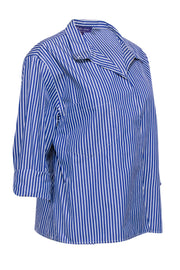 Current Boutique-Ralph Lauren - Blue & White Wrap Style Button Up Shirt Sz 8