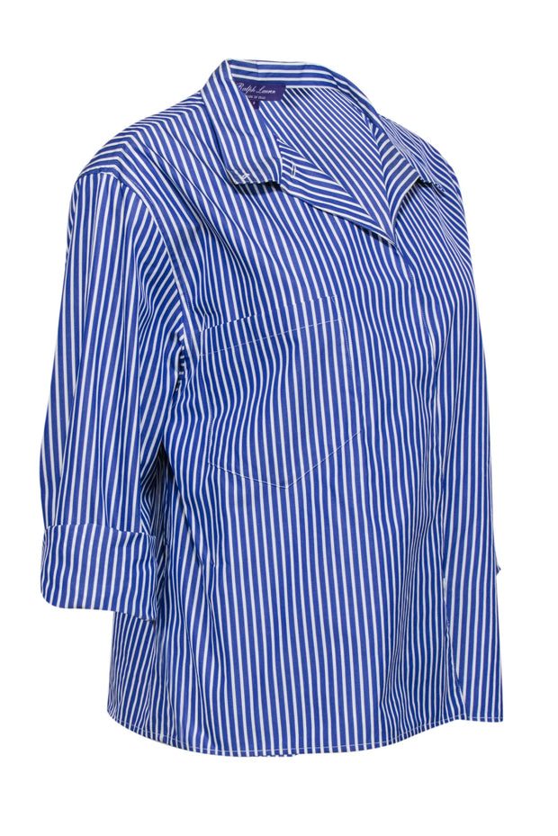 Current Boutique-Ralph Lauren - Blue & White Wrap Style Button Up Shirt Sz 8