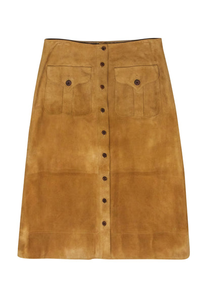 Current Boutique-Ralph Lauren - Tan Leather Suede Button Down Skirt Sz 6