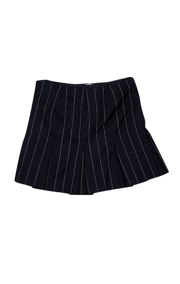 Ralph Lauren Purple - Black & White Pinstriped Wool Pleated Skirt Sz 8 - Current Boutique