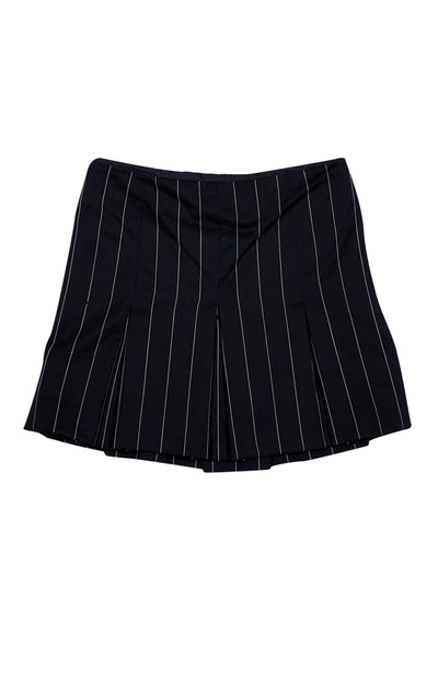 Ralph Lauren Purple - Black & White Pinstriped Wool Pleated Skirt Sz 8 - Current Boutique