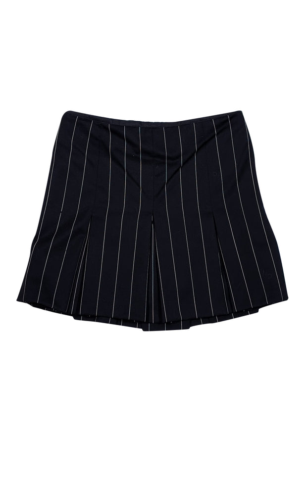 Ralph Lauren Purple - Black & White Pinstriped Wool Pleated Skirt Sz 8 - Current Boutique
