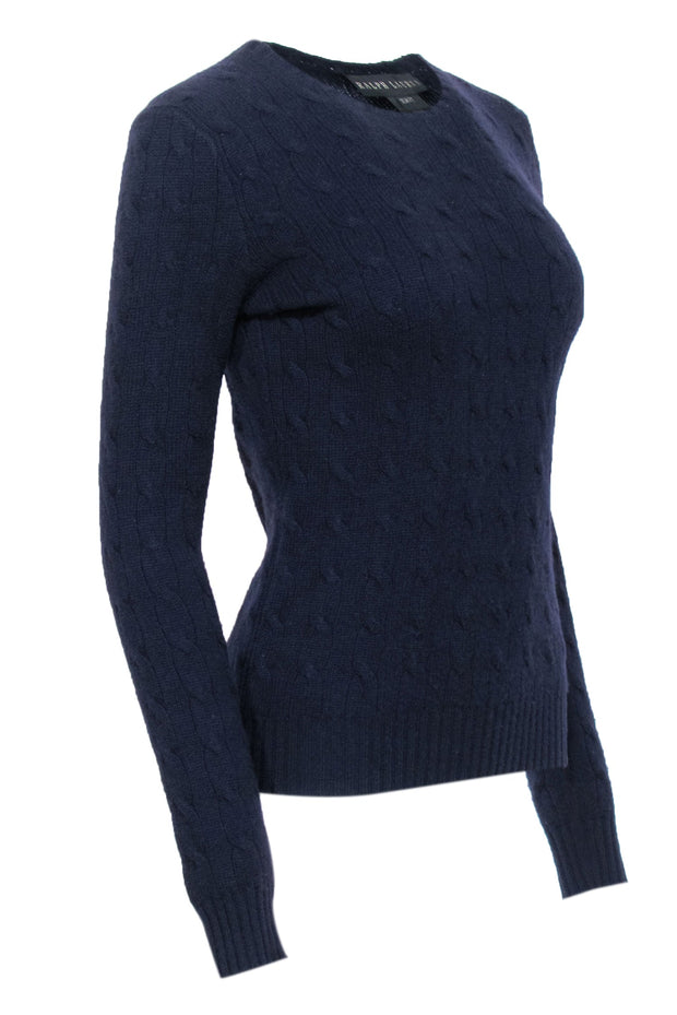 Current Boutique-Ralph Lauren - Navy Cashmere Cable Knit Sweater Sz M