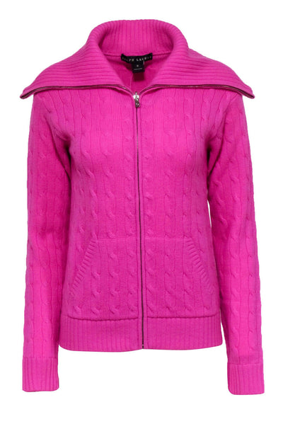 Current Boutique-Ralph Lauren - Pink Cable Knit Zipper Front Cashmere Sweater Sz M