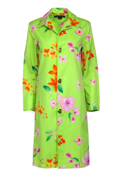 Current Boutique-Ralph Lauren - Green Floral Trench Coat Sz 6