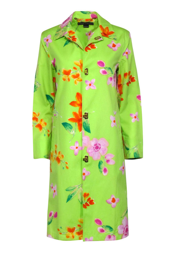 Current Boutique-Ralph Lauren - Green Floral Trench Coat Sz 6