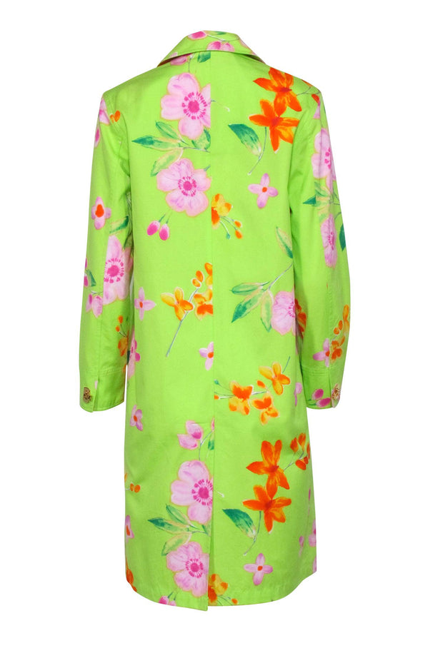 Current Boutique-Ralph Lauren - Green Floral Trench Coat Sz 6