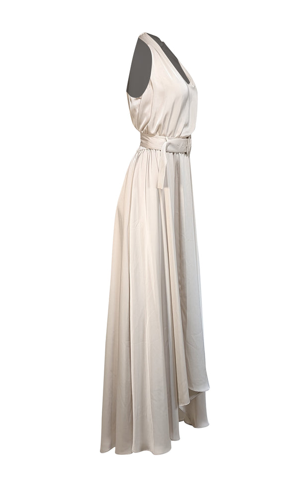 Ramy Brook - Champagne Sleeveless " Brynne" Belted Dress Sz M - Current Boutique