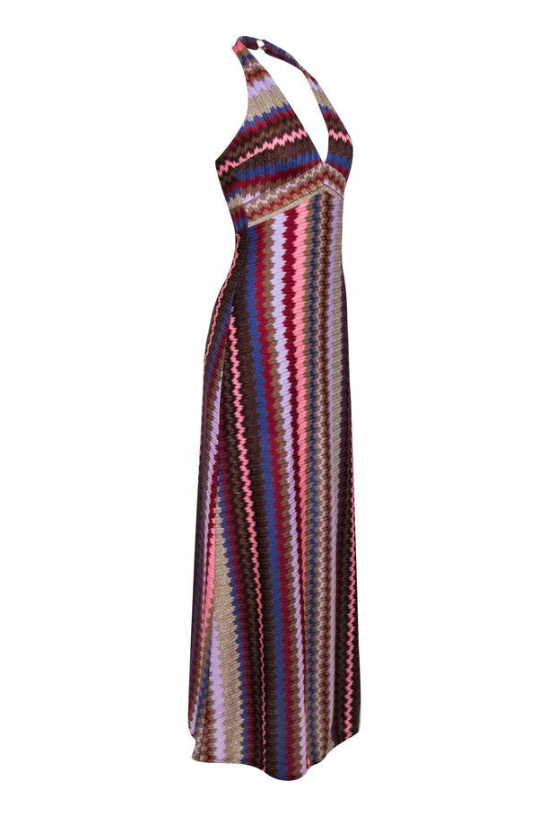 Current Boutique-Ramy Brook - Purple, Red, Brown, & Multi Color Chevron "Harlee" Halter Dress Sz 4
