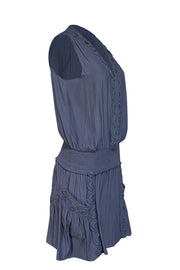 Current Boutique-Ramy Brook - Steel Blue Satin Sleeveless Dress w/ Embroidered Trim Sz M