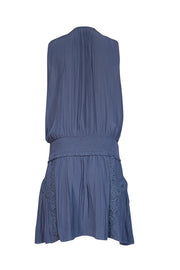 Current Boutique-Ramy Brook - Steel Blue Satin Sleeveless Dress w/ Embroidered Trim Sz M