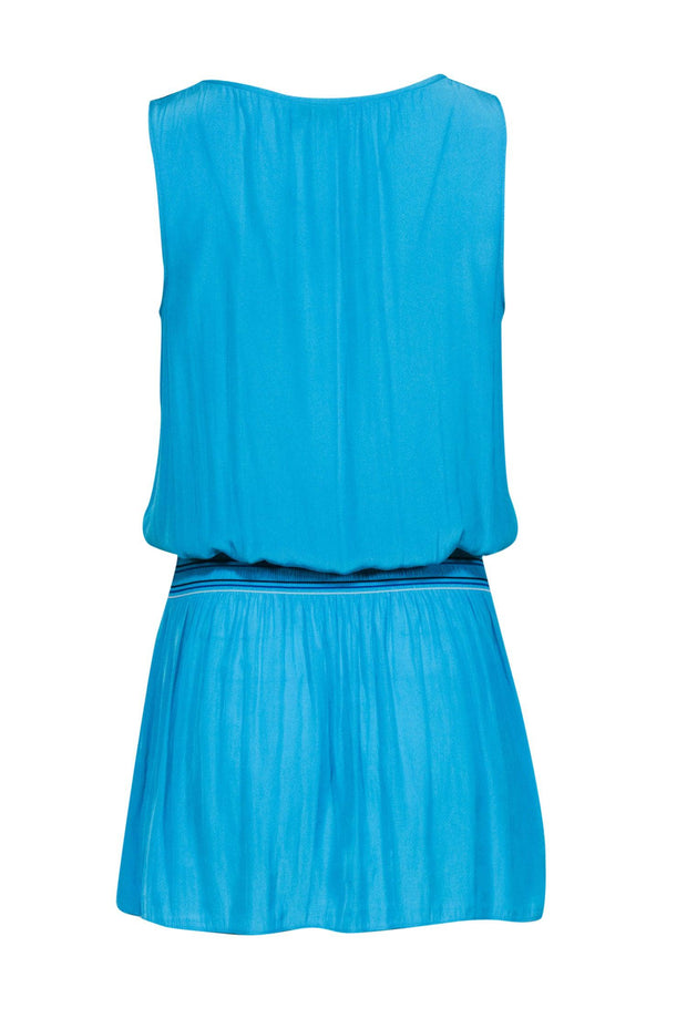Current Boutique-Ramy Brook - Bright Blue Satin Smocked Drop Waist Dress Sz S