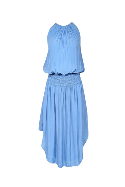 Current Boutique-Ramy Brook - Light Blue Satin Smocked Waist Midi Dress Sz S