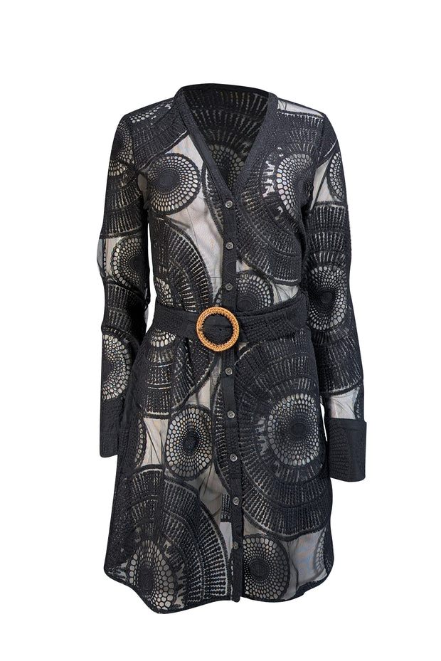 Ramy Brook - Black Semi Sheer Eyelet Long Sleeve "Teresa" Dress Sz L - Current Boutique