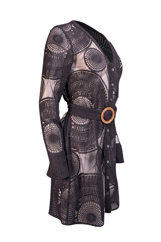 Ramy Brook - Black Semi Sheer Eyelet Long Sleeve "Teresa" Dress Sz L - Current Boutique