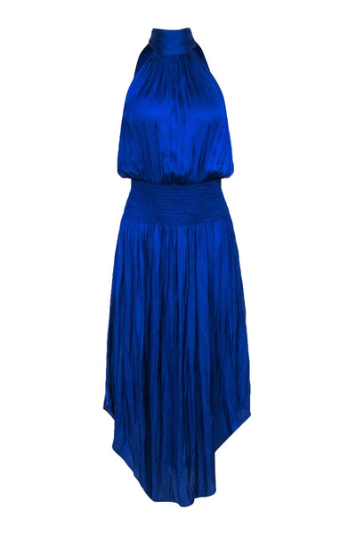 Current Boutique-Ramy Brook - Royal Blue Satin Tie Neck Sleeveless Dress Sz M