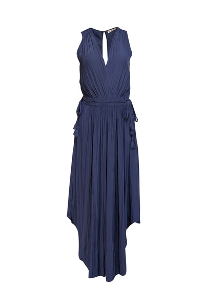 Current Boutique-Ramy Brook - Navy Satin Drawstring Smocked Waist Dress Sz XS