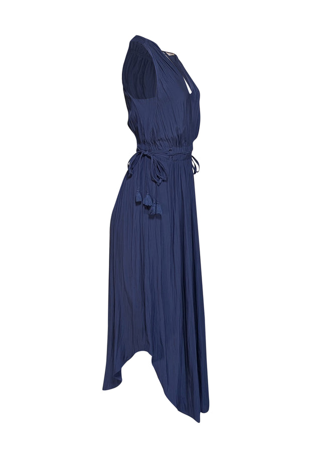 Current Boutique-Ramy Brook - Navy Satin Drawstring Smocked Waist Dress Sz XS