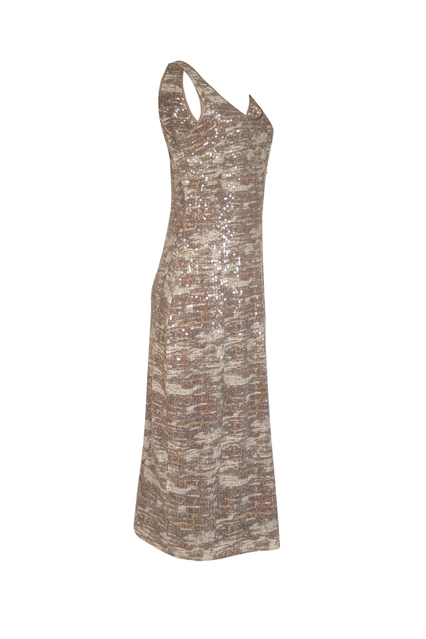 Current Boutique-Ramy Brook - Grey & Taupe Print Sequin Sleeveless "Artie" Dress Sz L