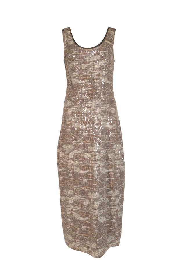 Current Boutique-Ramy Brook - Grey & Taupe Print Sequin Sleeveless "Artie" Dress Sz L