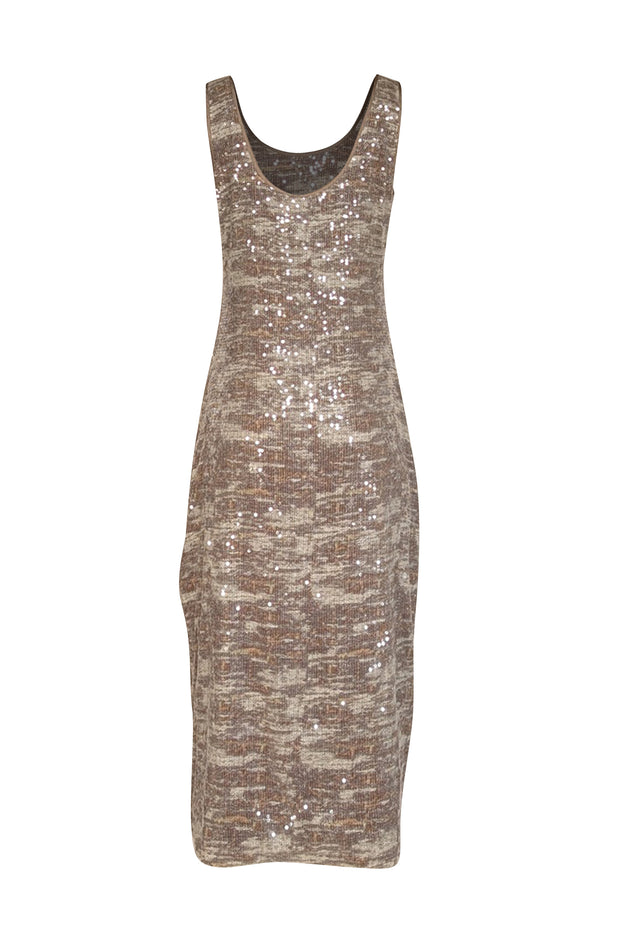 Current Boutique-Ramy Brook - Grey & Taupe Print Sequin Sleeveless "Artie" Dress Sz L
