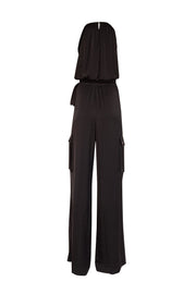 Current Boutique-Ramy Brook - Black Satin Sleeveless Cargo Jumpsuit Sz L
