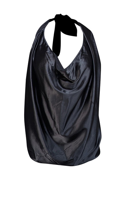 Ramy Brook - Black Silk Blend Halter "Harriet" Top Sz M - Current Boutique