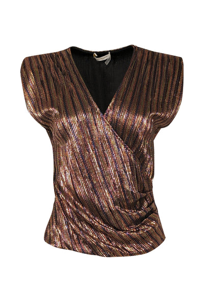Current Boutique-Ramy Brook - Gold, Pink, Blue, Bronze, & Black Metallic Striped Pleated Top Sz S